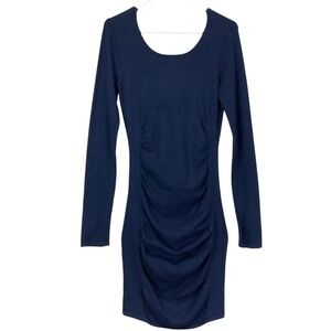 Express Blue Long Sleeve Ruched Sheath Dress Scoop Neck Pullover Size M NWT